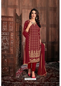 Maroon Embroidered Designer Party Wear Georgette Dyed Salwar Suit