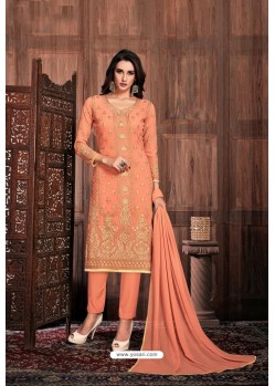 Light Orange Embroidered Designer Party Wear Georgette Dyed Salwar Suit