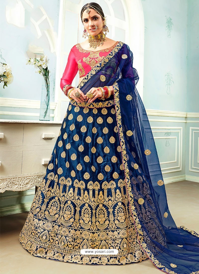 Buy Royal Blue Heavy Embroidered Designer Wedding Lehenga Choli ...