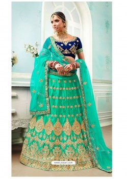 Aqua Blue Heavy Embroidered Designer Wedding Lehenga Choli