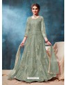 Grayish Green Latest Net Embroidered Designer Wedding Anarkali Suit