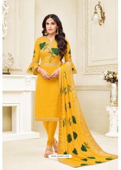 Yellow Heavy Embroidered Designer Party Wear Satin Georgette Churidar Salwar Suit