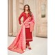 Red Embroidered Designer Party Wear Pure Cotton Jam Silk Churidar Salwar Suit