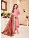 Pink Embroidered Designer Party Wear Pure Cotton Jam Silk Churidar Salwar Suit