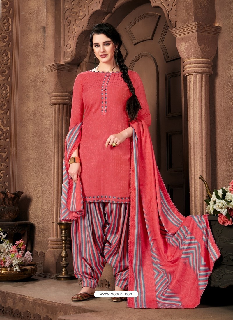 Buy Peach Designer Wear Pure Pashmina Jacquard Punjabi Patiala Suit Punjabi Patiala Suits