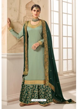 Grayish Green Designer Party Wear Satin Silk Palazzo Salwar Suit