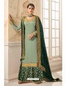 Grayish Green Designer Party Wear Satin Silk Palazzo Salwar Suit