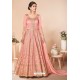 Peach Latest Mulberry Silk Embroidered Designer Wedding Anarkali Suit