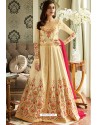 Astonishing Light Beige Latest Silk Embroidered Designer Wedding Anarkali Suit