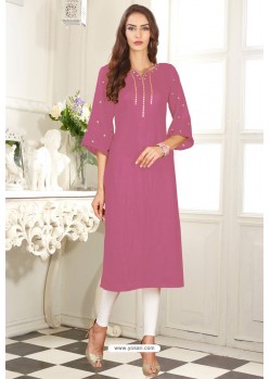 Medium Violet Designer Embroidered Party Wear Dolla Silk Kurti