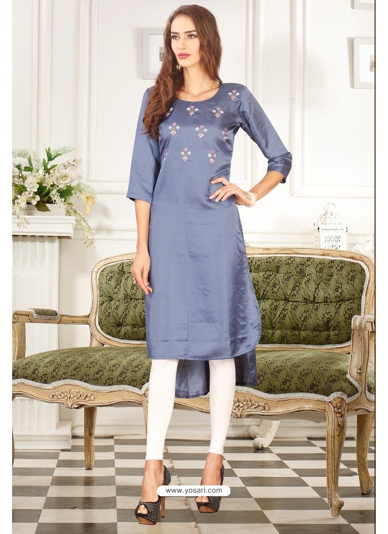 Buy Pigeon Designer Embroidered Party Wear Dolla Silk Kurti | Party ...