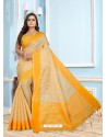 Yellow Casual Designer Printed Cotton Sari