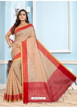 Red Casual Designer Printed Cotton Sari