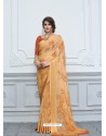Light Orange Casual Designer Printed Chiffon Sari
