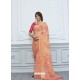 Peach Casual Designer Printed Chiffon Sari
