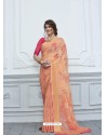 Peach Casual Designer Printed Chiffon Sari