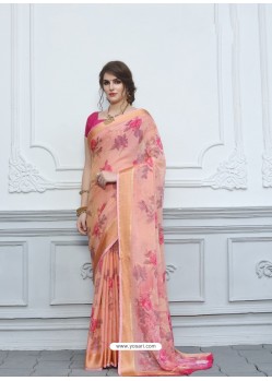 Pink Casual Designer Printed Chiffon Sari