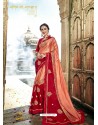 Red Party Wear Designer Embroidered Sari