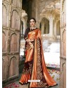 Orange Party Wear Designer Embroidered Sari