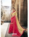 Rose Red Party Wear Designer Embroidered Sari