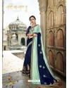 Navy Blue Party Wear Designer Embroidered Sari