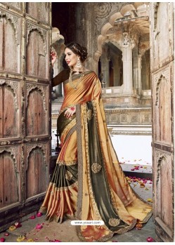 Rust Party Wear Designer Embroidered Sari