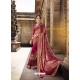 Rose Red Party Wear Designer Embroidered Sari