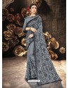 Grey Party Wear Designer Georgette Embroidered Sari