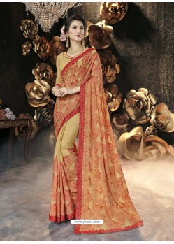 Khaki Party Wear Designer Georgette Embroidered Sari