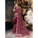 Deep Wine Party Wear Designer Georgette Embroidered Sari
