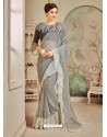 Silver Designer Casual Wear Printed Sari