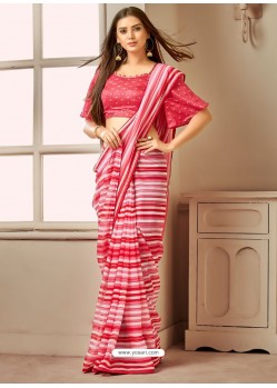 Peach Designer Casual Wear Printed Sari