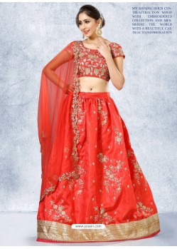 Tomato Red Heavy Embroidered Designer Wedding Lehenga Choli