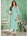 Sky Blue Designer Embroidered Party Wear Rayon Kurti