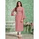 Light Red Designer Embroidered Party Wear Rayon Kurti