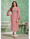 Light Red Designer Embroidered Party Wear Rayon Kurti