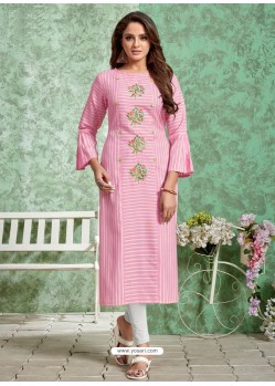 Pink Designer Embroidered Party Wear Rayon Kurti