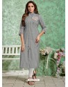 Grey Designer Embroidered Party Wear Rayon Kurti