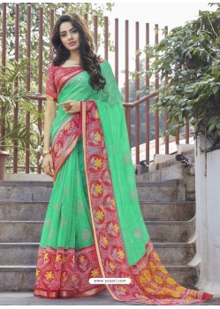 Sea Green Casual Wear Designer Cotton Sari