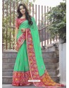 Sea Green Casual Wear Designer Cotton Sari