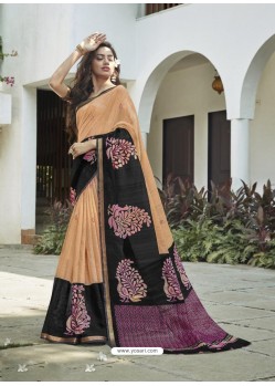 Light Orange Casual Wear Designer Cotton Sari