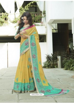 Yellow Casual Wear Designer Cotton Sari