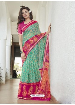 Aqua Mint Casual Wear Designer Cotton Sari