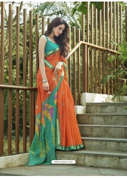 Orange Casual Wear Designer Cotton Sari