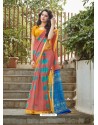 Peach Casual Wear Designer Cotton Sari