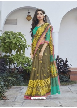 Mehendi Casual Wear Designer Cotton Sari