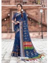 Dark Blue Casual Wear Designer Cotton Sari