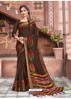 Coffee Casual Wear Designer Cotton Sari