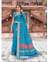 Blue Casual Wear Designer Cotton Sari