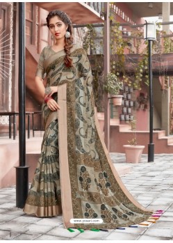 Light Brown Casual Wear Designer Cotton Sari